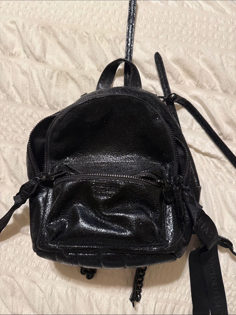 Victoria's Secret Black Shiny Mini Backpack